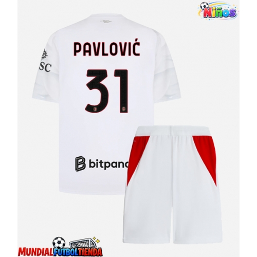 Camiseta AC Milan Strahinja Pavlovic #31 Segunda Equipación Replica 2026-27 para niños mangas cortas (+ Pantalones cortos)